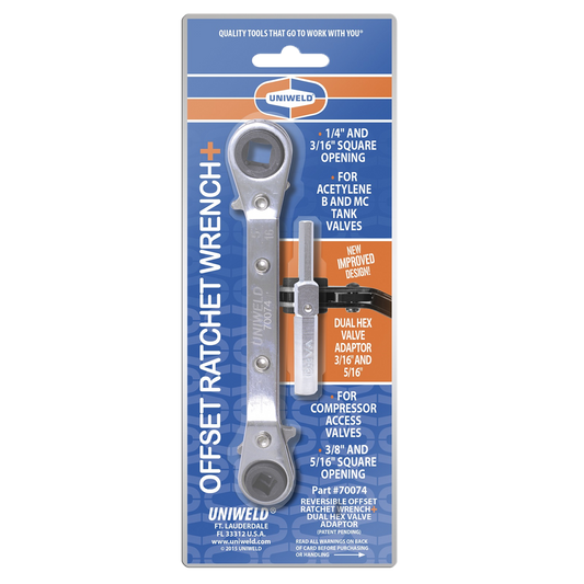 Uniweld 70074 Medium Duty Offset Ratchet Wrench, 1/4in & 3/16in, 5/16in & 3/8in